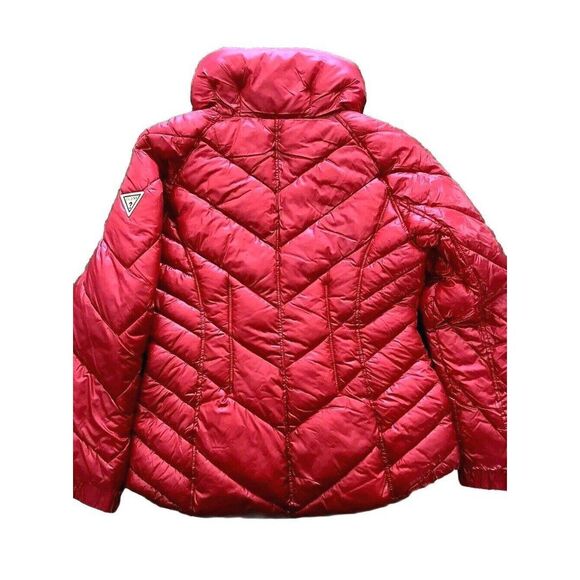 GUESS Women's Quilted Red Chevron Packable Zip Puffer Jacket Coat 22QMP180, Sz M - Picture 7 of 11